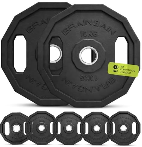 BRAINGAIN Olympic Bumper Plates PAIR 5kg 10kg 15kg 20kg 25kg 100kg 150kg 2 Solid Rubber Weight Plates for Barbell Strength Training and Weight Lifting
