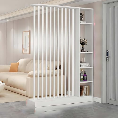 Boden-Wandsäulen-Trennwand-Raumteiler, DIY moderne Raumtrennwand, Sichtschutz, Veranda-Trennsäule, bodenstehend (mit Regal), Holzlatten-Trennwand, Veranda-Dekoration, geeignet für Teehaus/Café.(D,140c