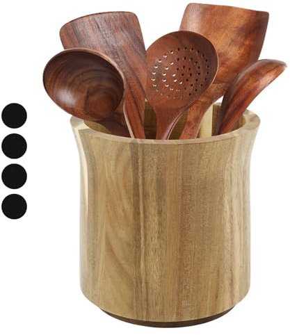 Porte-ustensiles de cuisine rotatif à 360°, 15 x 18,5 x 14,5 cm, porte-ustensiles en bois avec 4 tapis antidérapants, rangement de couverts pour plan de travail, ferme, décoration de cuisine (Tuba)