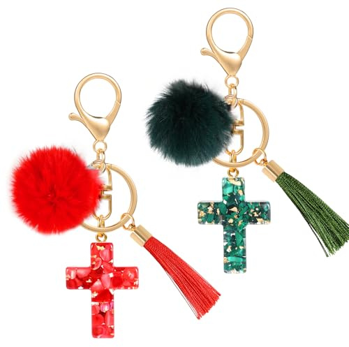 MWOOT 2 Pièces Porte Clé Croix Peluche Tassel