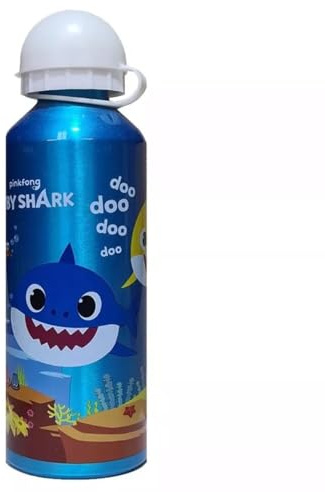 Baby Shark Water Bottle for Kids – 520ml Aluminium Bottle with Sports Cap & Lid – Lightweight, Leakproof Bottle for Nursery, School, Travel & Outdoor Use