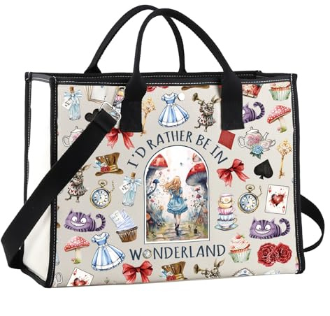 JTOUK Magic Cartoon Movie Inspired Gift Alice Fans Gift I'D Rather Be In Wonder Fairy Tale Canvas Tote Bag (In Wonder LT EU)