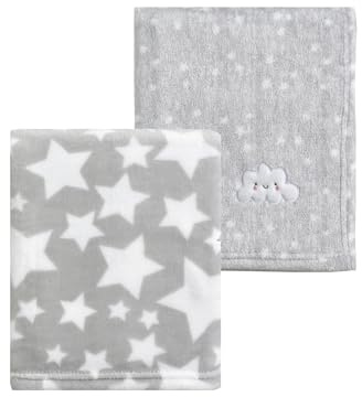 CREVENT 2 x 75 cm x 100 cm, niedliche, gemütliche, Flauschige, warme Babydecken für Säuglinge, Kleinkinder, Bettwäsche, Kinderbett, Kinderwagen – graue Wolke + Stern