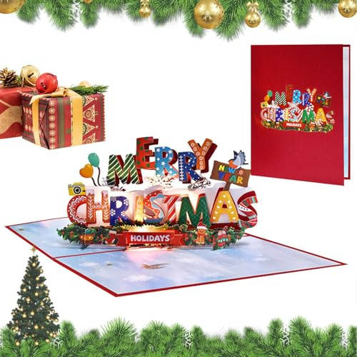 Weihnachtsgrußkarten 3D Ausklappbare Tischdekoration Mit Musiklicht Und