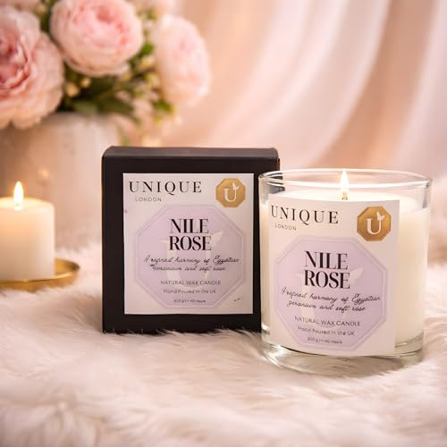 Floral Scented Candle, Luxury Candles for Women, 8oz Soy Wax Candle, 40 Hours Burn Time, Ideal Candle Gift for Women and Men, Birthdays, Christmas, Weddings, Bath U Unique Nile Rose, 200g
