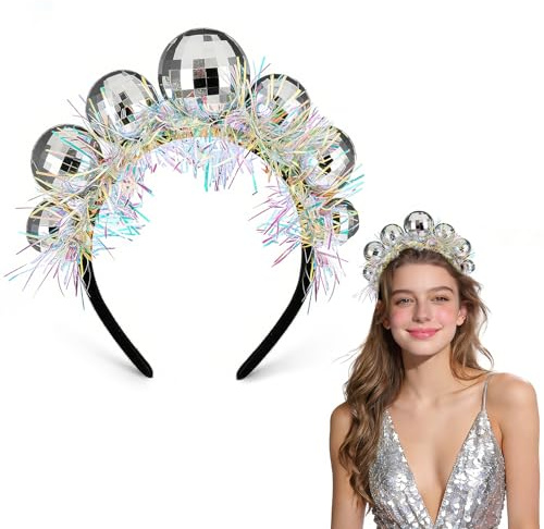 Lysjoy Serre Tête Disco Ball, Bandeau de Boule Disco Argenté, Serre-Tête de Boule de Paillettes Disco, Accessoire Disco Femme pour Soirées à Thème des Années 70, 80, 90, Réveillon, Ccarnaval (1PCS)