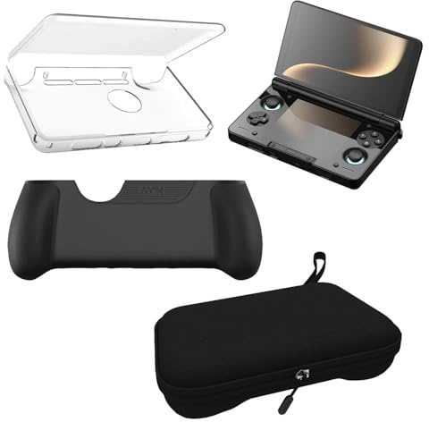 Handheld Gaming Console Accessory Bundle Compatible with Ayn Thor - TPU Grip, Protective Shell, Carrying Case, Full Protection (Black)