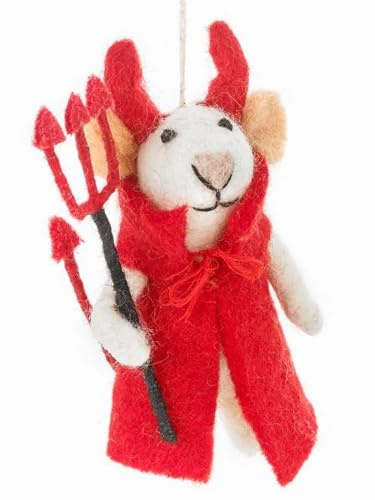 POMMERNTRAUM ® | Weihnachtsdekoration Weihnachtsmaus Dekoration Maus Mäuserich Dekofigur Sammlerfigur Baumhänger Christbaumhänger Filzmaus Teufel Mäuschen (Rufus)
