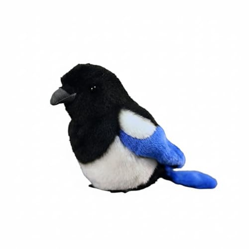 Wyvix Realistische Elster-Plüschfigur, 14 cm, Stofftier mit blauen Flügeln, Dekoration