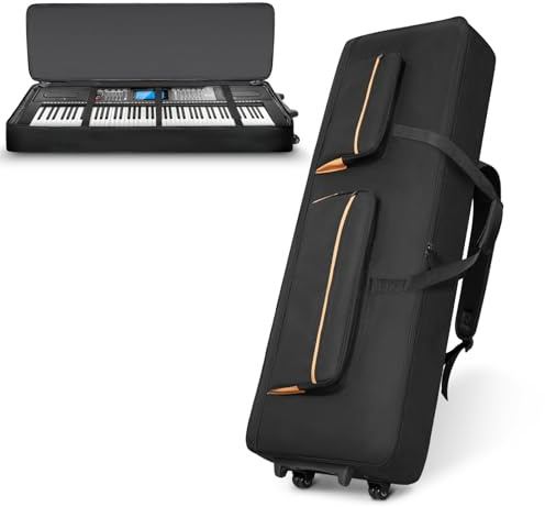 SUNDOY Rolling 88-Key Keyboard Case, 10 mm Padded Gig Bag with Wheels, Adjustable Straps & Multiple Pockets for Digital Piano and Synthesiser