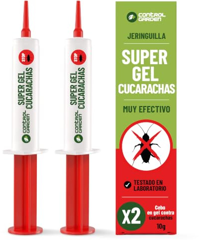 CONTROL GARDEN X2 Super Gel Cucarachas Jeringuilla 10g | Insecticida Jeringa Cebo Potente Eliminacion Total Nido y Colonia | Mata Cucaracha Profesional Interior Exterior Efecto Letal | Veneno Cucracha