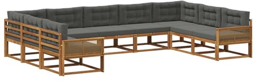 vidaXL Outdoor-Sofagarnitur mit Kissen 9 pcs Natur und Anthrazit, Zeitgemäße Gartenmöbel, modernes Sofa-Set, gemütliche Lounge für den Pool, Sitzgruppe für den Garten