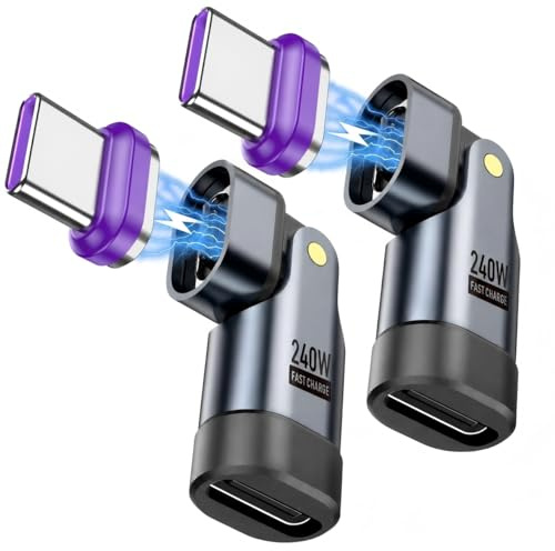 Set di 2 adattatori magnetici USB C, girevoli a 180°, 16 pin, PD 240 W, ricarica rapida, adattatore USB-C per iPhone 17/16/15, MacBook, iPad, Samsung Galaxy, Google Pixel, laptop