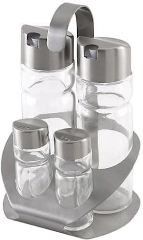MONIX Sabor Vinagreras de acero inoxidable y cristal, 4 unidades