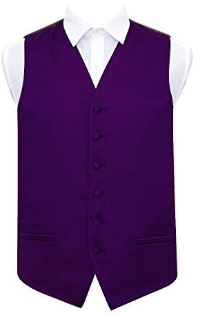DQT Mens Plain Glossy Satin Classic Waistcoat - Wedding, Business & Formal Suit Vest - Purple 36 (S)
