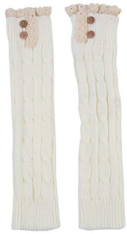 TININNA Damen Frauen Winter Vintage Spitze Knopf Strick Stulpen Gestrickt Beinstulpen Beinwärmer Strümpfe Weiß EINWEG Verpackung