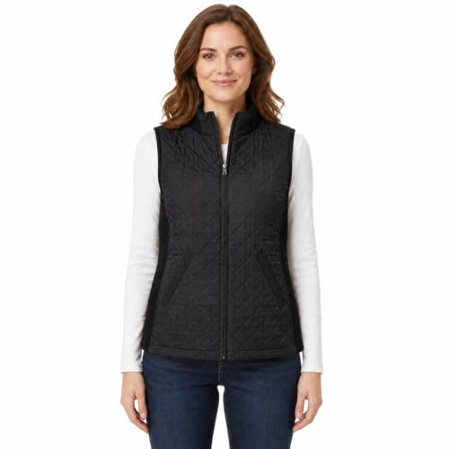 Bienzoe Women Lightweight Quilted Gilet: Stand Collar Outdoor Sleeveless Jacket, Spring Winter Autumn, Black, S, M, L, XL, 2XL, 3XL
