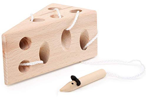 Small Foot Fädelspielzeug für Kinder, Käse und Maus aus Holz, FSC 100%-Zertifiziert, ab 3 Jahren, 11053