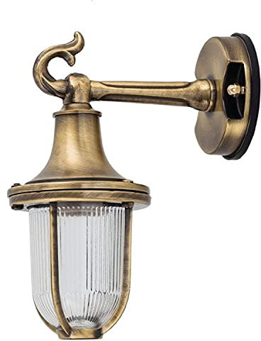 Licht-Erlebnisse Maritime Hoflampe Messing Riffelglas IP64 E27 antik wetterfeste Wandleuchte Außen Haustür Balkon