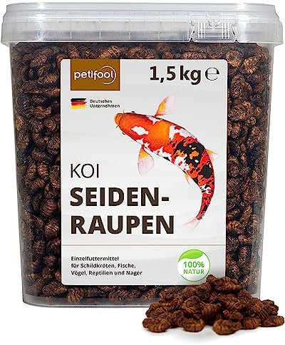 petifool Koi Seidenraupen 1,5kg – getrocknete Seidenraupen - gesunder Insektensnack für Schildkröten, Fische, Vögel, Reptilien und Nager