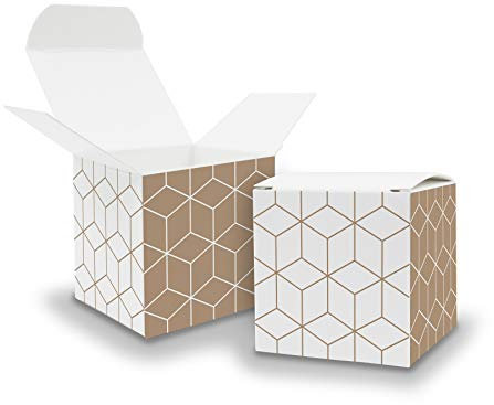 itenga Geschenkboxen Würfel aus Karton Bedruckt mit Muster - Adventskalender Gastgeschenk zum Füllen und Dekorieren 6,5x6,5cm (Geometrie, 25)