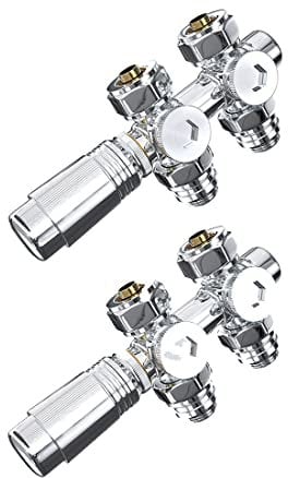 Meykoers Ventilhahnblock Multiblock mit Thermostat(2 Stück) M30x1.5mm für Heizkörper, Anschlussarmatur Universal 50mm für Eck- und Durchgangsform Chrom