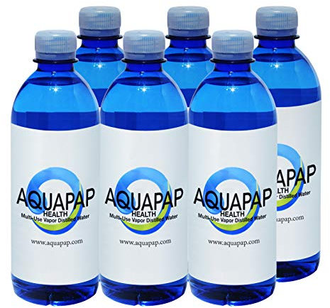 Aquapap Lot de 6 bouteilles d'eau distillée en vapeur, 2 à 3 nuits par bouteille pour machines Resmed et Respironics 500 ml