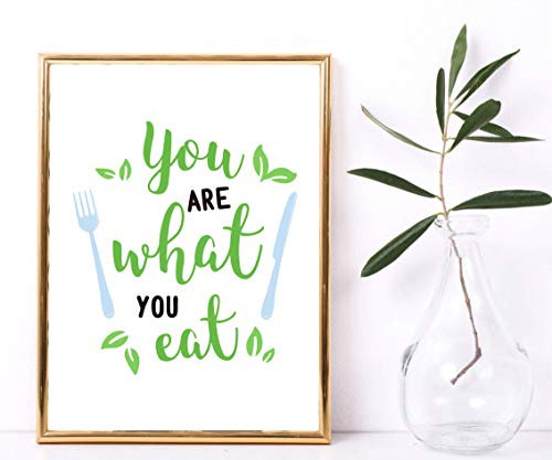 Din A4 Kunstdruck ohne Rahmen - Spruch - You are what you eat - Vegan Vegetarisch Küche Esszimmer Ernährung Typographie Druck Poster Bild