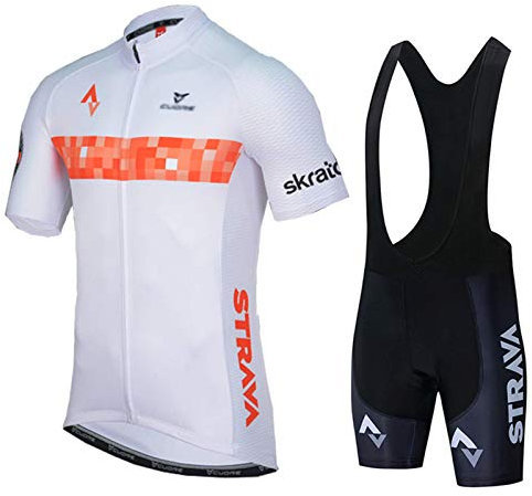 Radtrikot Set Herren Fahrrad Trikot Kurzarm Radhose mit 9D Sitzpolster, Atmungsaktiv Fahrrad Anzug für Radfahren MTB Jogging (White,2XL)
