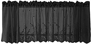 Betos Küchen-Vorhänge, Voile Kurzstore Vintage Kaffee Bistrogardine Vorhang Spitze Scheibengardine Kurzgardine Landhausstil halbtransparente Gardine, Schwarz 137 * 61cm