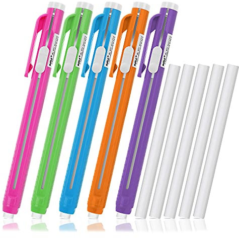 Molain 5-teiliges Radierer-Set im Stift-Stil, 5 einziehbare Radiergummietui + 5 Ersatz-Radierer, mechanischer Radierer, Bleistift, Bar-Radierer für Kinder, Studenten, Künstler, Malen, Schreiben
