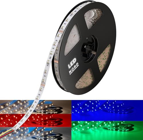 LED Nord RGB CCT LED Strip 5m selbstklebend dimmbar kürzbar - RGBW LED Strips 24v warmweiß kaltweiss - RGB LED Streifen zum Kleben - SMD LED Stripes TV Fernseher Küche - LED Band ohne Kabel