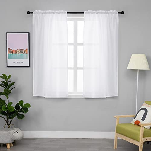 GIRASOLE HOME Coppia Tende Filtranti in Tessuto Simil Seta Tinta Unita Tenda Faux Silk per Soggiorno Camera e Interni 2 Pannelli con Tasca (70x145cm, Bianco)