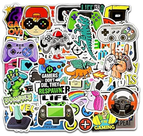 LYLSDSB 50Pcs Gamer Stickers Vinyl Gamer Waterproof Stickers for Laptop Skateboard Phone Computer Water Bottle Hydro Flask Luggage,Video Gaming Controller Stickers for Teens Boys Kids