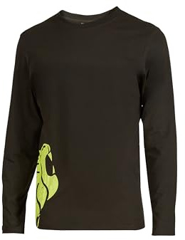U-Power Alien, T-Shirt aus 100% Baumwolle, langärmlig, schmal geschnitten, Gerippter Kragen, Bequeme, legere Oberbekleidung, mit Siebdruck „Löwenkopf - Black Carbon M