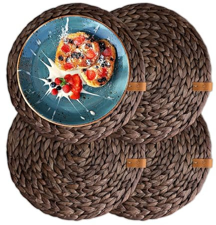 FRIHET® Tischset Oslo Set Rund Wasserhyazinthe Natur - (4, 33cm braun)