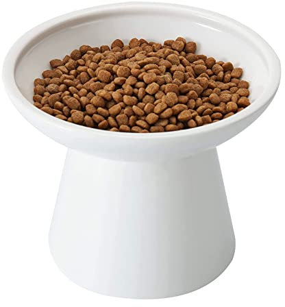 CEEFU Extra breite Katzennäpfe - keramischer Katzennapf 15,7cm Erhöhter Flacher Boden Katzennapf, Schnurrhaar-Ermüdung, blei- und kadmiumfrei, 12,7cm Gute Höhe für Katzenfütterung, weiß