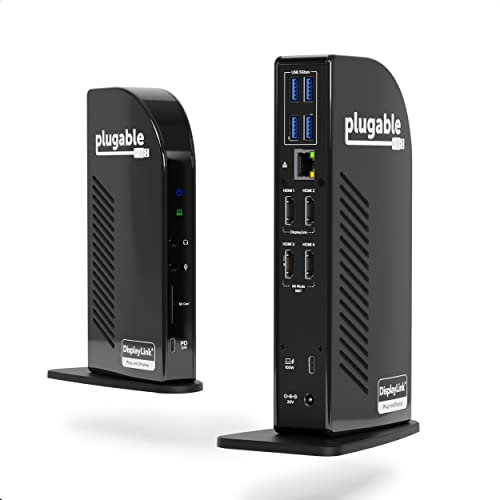 Plugable 14-in-1 USB C Docking Station | 4x HDMI Quad Dock with 100W Charging, HDMI Displays | Compatible with Windows, Thunderbolt (4x USB, 1x USB-C, Ethernet, SD Card, Audio) UD-3900C4-UK