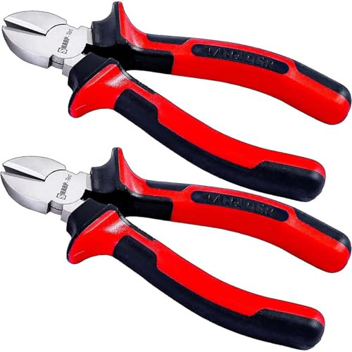 Sharp-Tec Diagonal Cutting Pliers, 160mm Precision Wire Cutters with Anti-Slip Handle, 6-inch Professional Wire Cutters Nippers, 2 Pack