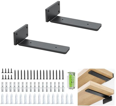 Regalhalterungen 6 Inch (0.2 inch) Dicke, 2 Pack Schwebende, Versteckte Regalträger, Rustikale Industrie Wandwinkel Mit Modernem Eisen Finish - Schwarz
