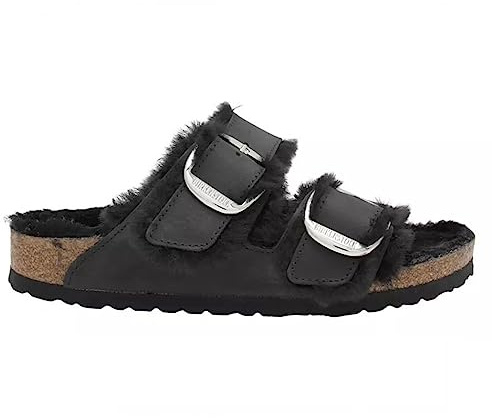 Birkenstock Unisex Arizona Big Buckle Shearling Oiled Leather Black Sandalen 38 EU