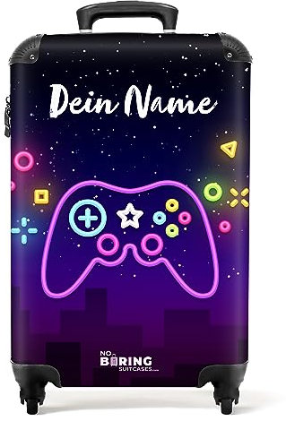 NoBoringSuitcases.com Valigia Bambini, Trolley Bambino, Valigia Per Bambini, Valigia 10 kg, Valigia Bambino Trolley, Valigia Personalizzabile, 55x40x20 cm (Joystick - Neon viola)