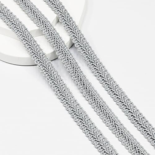 Gimp Gray Braid Trim 13Yards 1.2cm/0.47inch Fabric Decorative Webbing for All Kinds of Sewn Garments, Curtains,Lampshade, Sofa DIY Sewing and Crafting (Gray-12mm)