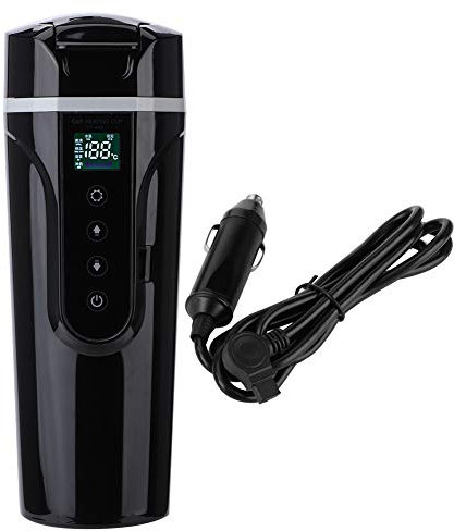 Hervidor de Viaje Eléctrico Portátil, Hervidor Agua Electrico Pequeño 0,5 Litros, Taza de Calefacción Eléctrica para Coche, 8.5 x 8 x 22 cm, 12V, Control de Temperatura Inteligente de 25 ℃ a 90 ℃