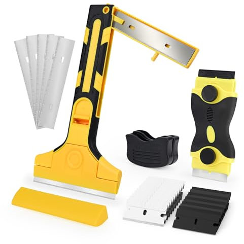 EHDIS Raschietto Vetro Kit - Raschietto Vetro 100mm e Raschietto in Vetroceramica 38mm con 25 Lame, per Forno, Piano Cottura a Induzione, Finestre, Vernice, Carta da Parati, Vetro