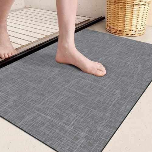 DEXI Badteppich rutschfest Waschbar 40 x 60 cm, Absorbierende Badematte Badezimmerteppich, Saugfähig Badematten für Dusche, Badewannen und Badezimmer-Dunkelgrau