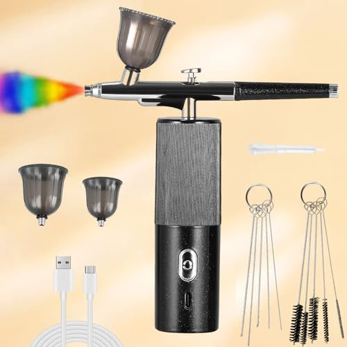 Airbrush Kit with Compressor, Handheld Airbrush Set, Professional Cordless Air Brush with Spray Gun, Rechargeable Airbrush Compressor for Nail Art, Makeup, Barber, Cake Decor, Model Painting