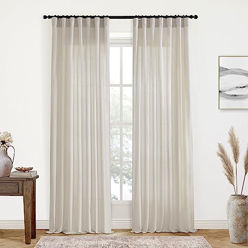 XTMYI Oatmeal Beige Back Tab/Hook Belt Linen Cotton Sheer Curtains 120 Inches Long for Living Room Bedroom 2 Panels Set