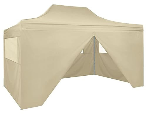 ARKEM Faltzelt Pop-Up mit 4 Seitenteilen 3 x 4,5 m Cremeweiß Pop Up Pavillon Pavillon Faltbar