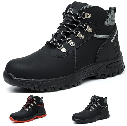 Gainsera Steel Toe Boots Men Women Waterproof Safety Boots Lightweight Non-Slip Safety Work Shoes, Black 5UK 38EU 240
